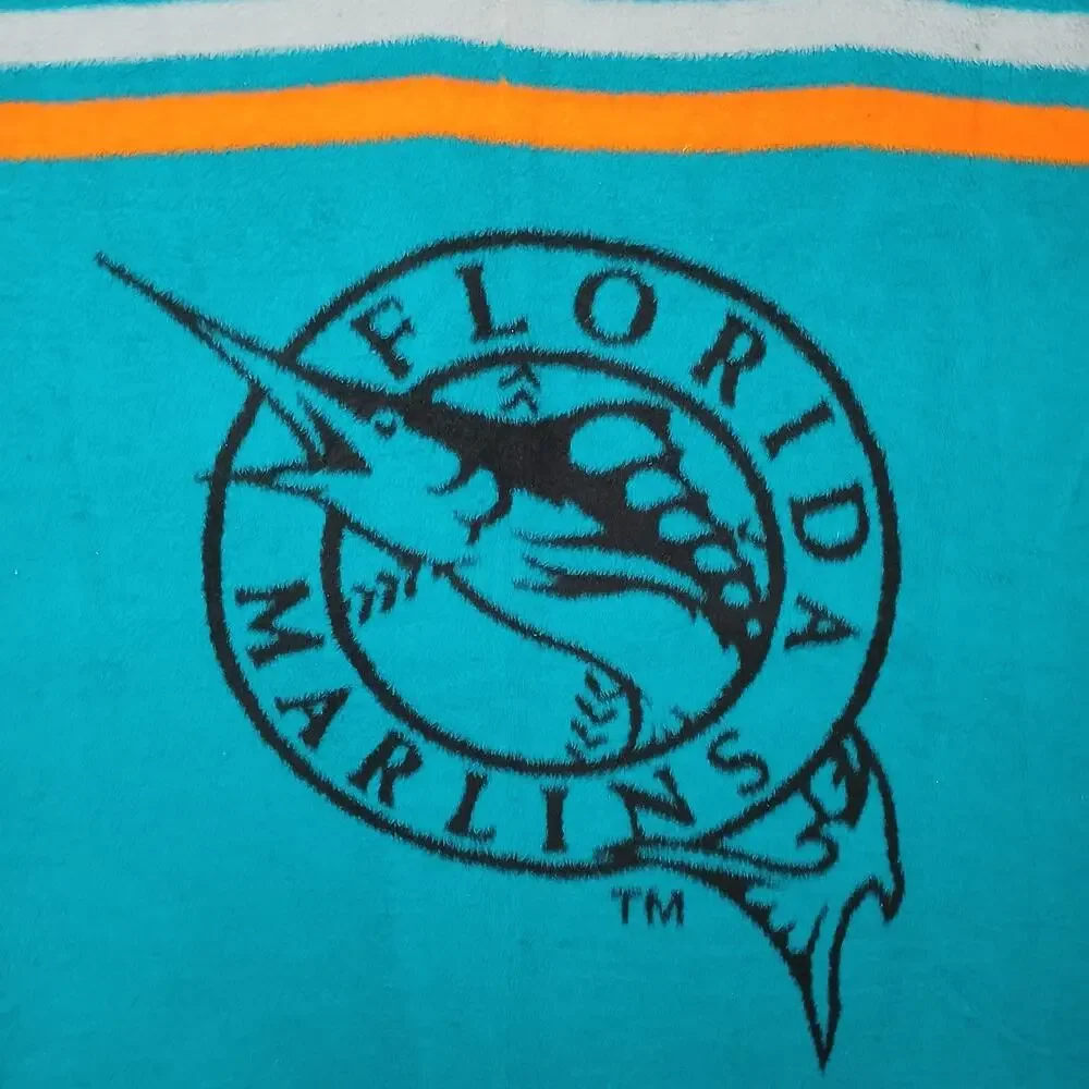 ACRYL Velours Florida Marlins Throw Blanket Vintage Size 57 X 48 Inch Min Piling